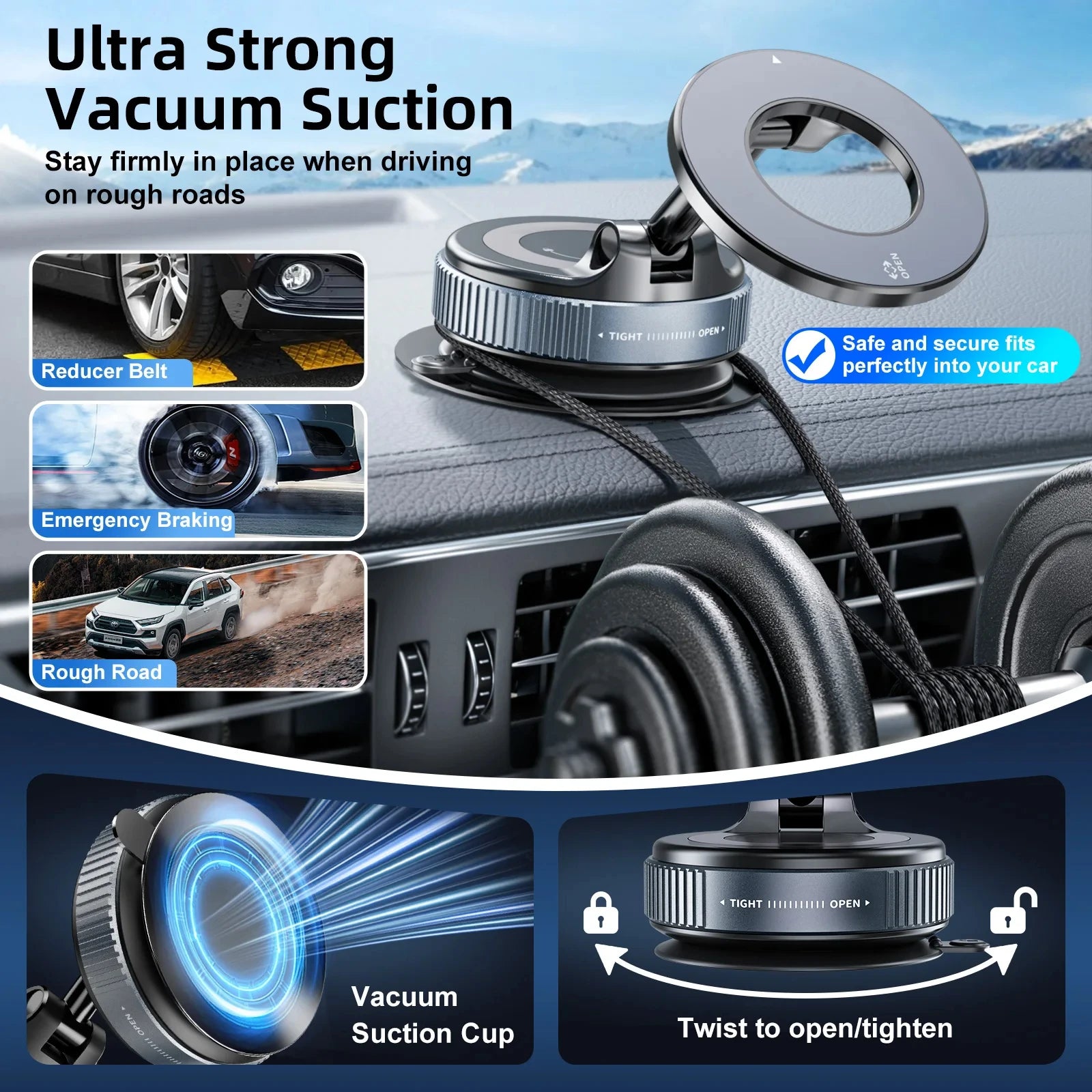 Suporte magnético para telefone de carro, ventosa mecânica a vácuo, rotação de 360°, suporte de adsorção magnética, navegação, suporte universal