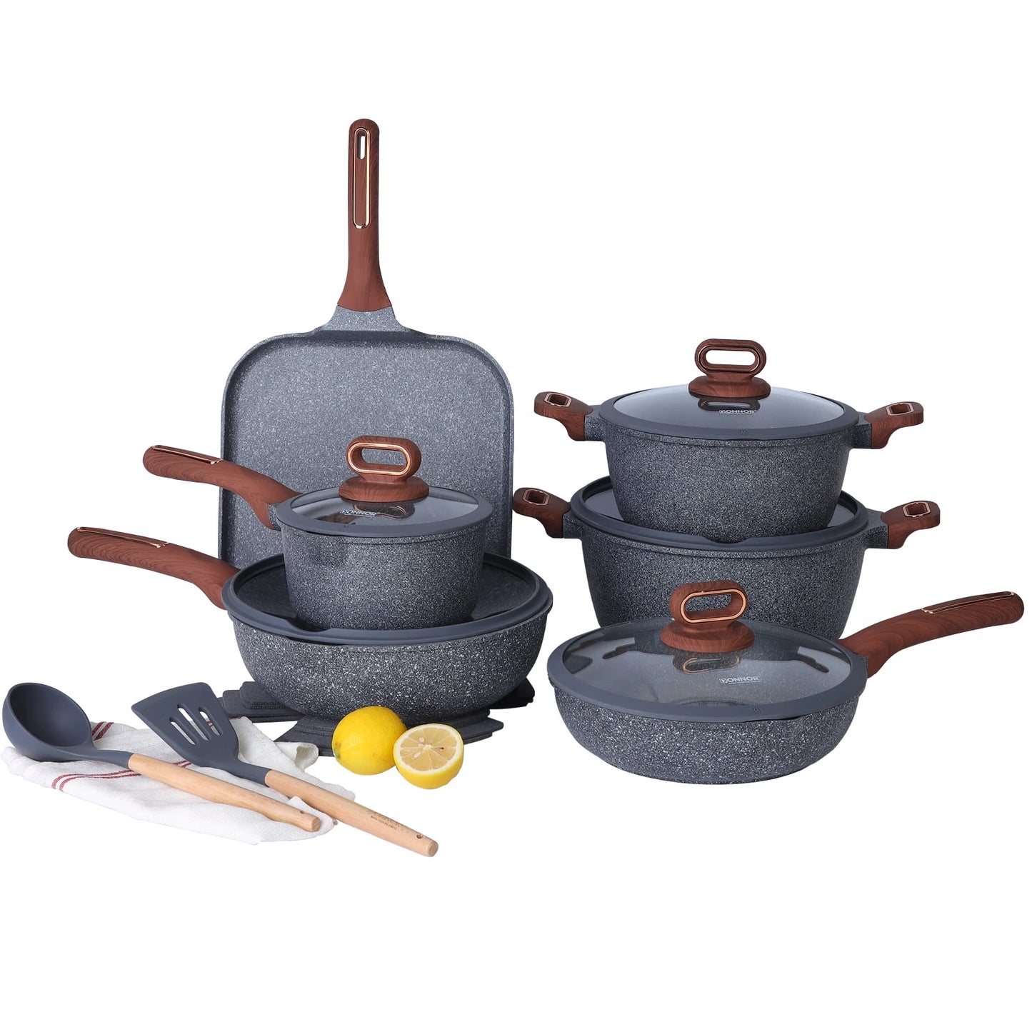 Conjunto de Panelas de Cerâmica DONNOR — Panelas e Frigideiras Antiaderentes, compatíveis com fogão de indução, para cozinha doméstica.