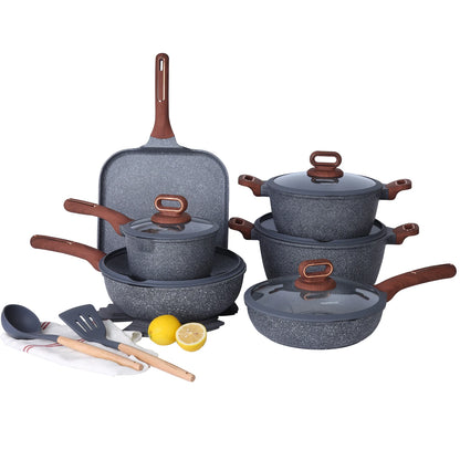 Conjunto de Panelas de Cerâmica DONNOR — Panelas e Frigideiras Antiaderentes, compatíveis com fogão de indução, para cozinha doméstica.