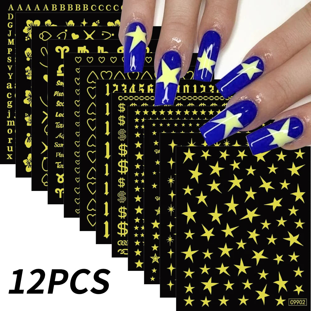 Conjunto de 12 adesivos de unha de anjo com ponto de desenho animado, múltiplas ações, decalques de arte de unha kawaii, decoração de manicure infantil