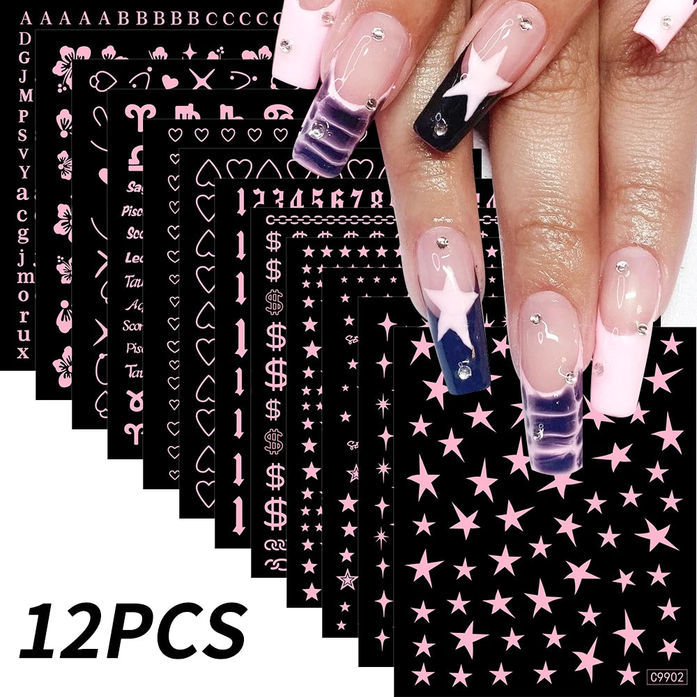 Conjunto de 12 adesivos de unha de anjo com ponto de desenho animado, múltiplas ações, decalques de arte de unha kawaii, decoração de manicure infantil