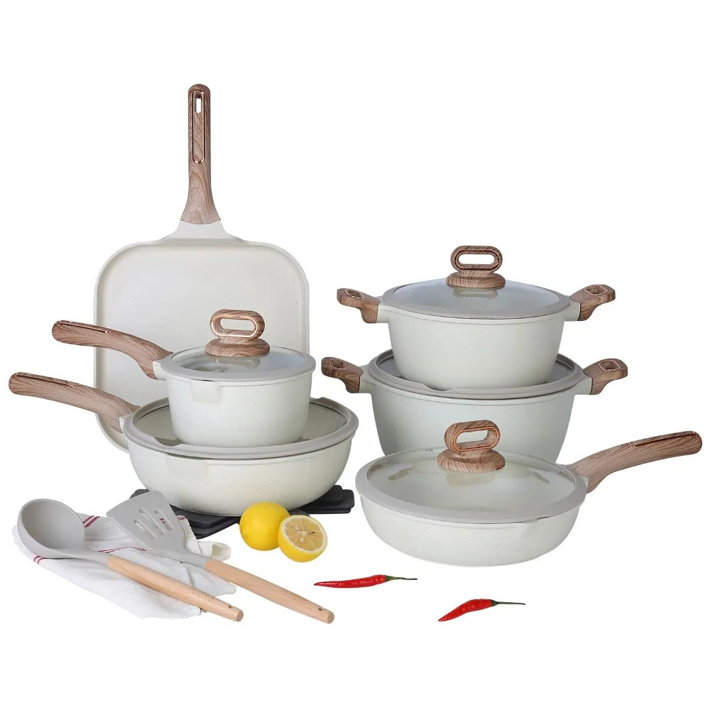 Conjunto de Panelas de Cerâmica DONNOR — Panelas e Frigideiras Antiaderentes, compatíveis com fogão de indução, para cozinha doméstica.