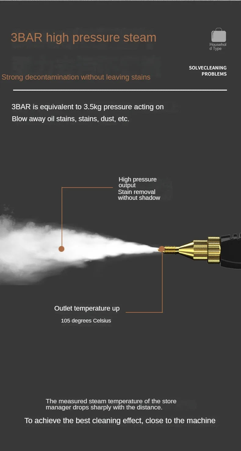 Limpador a vapor, esterilização de alta temperatura, ar condicionado, exaustor de cozinha, limpador a vapor para casa/carro, plugue americano 110V/plugue europeu 220V