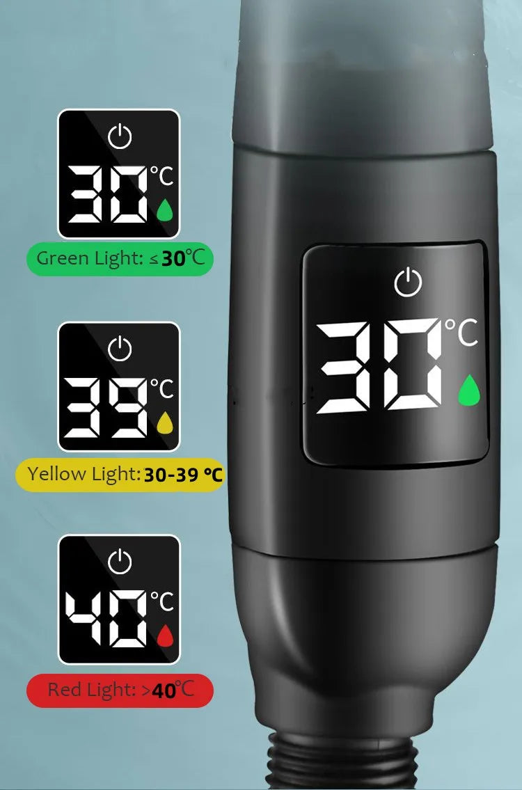 Chuveiro de alta pressão com temperatura inteligente, visor digital, graus de rotação, com ventilador pequeno, acessórios de banheiro ABS Rain