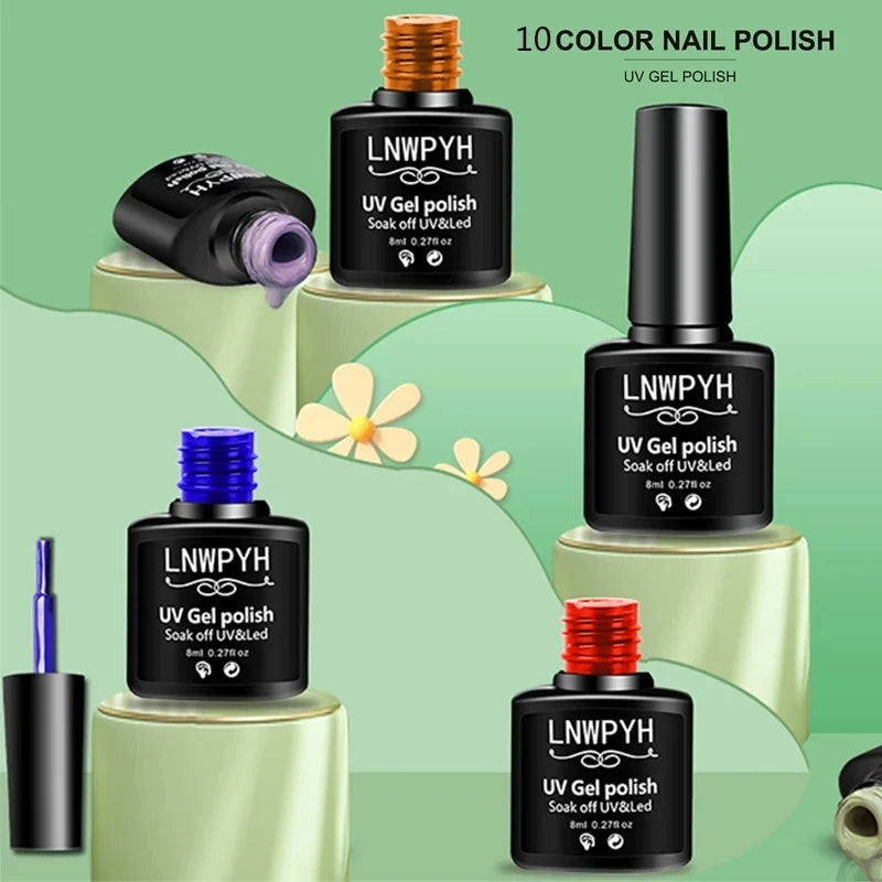 Kit de esmalte em gel com lâmpada UV para unhas, máquina elétrica de furadeira para unhas, kit de base e acabamento para unhas em gel Soak Off