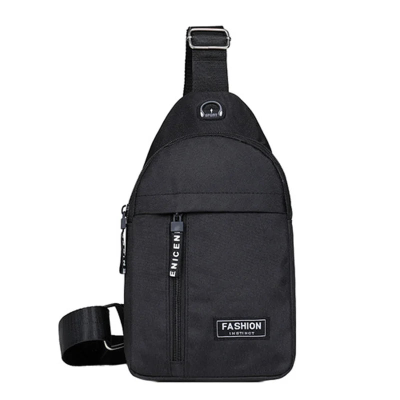 Bolsa de peito masculina com furo para fone de ouvido, grande capacidade, Oxford, esportes ao ar livre, moda, pequena mochila, bolsa de ombro masculina