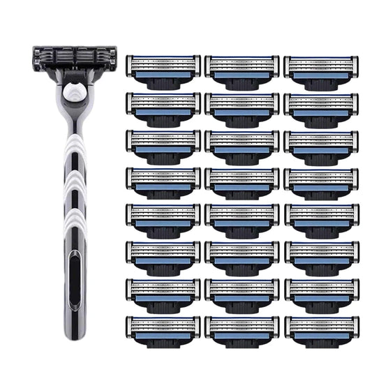 Refis de lâminas para barbeador masculino — opções com 4/8/12/16/20/24 cartuchos de lâmina de 3 camadas, para rosto, corpo, pelos e aparador de barba.