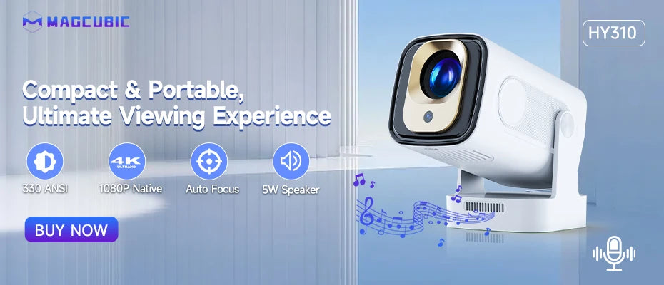 Projetor Magcubic Android 11 4K 1280*720P HY300 Pro + Dual Wifi 290ANSI Projetor Portátil de Cinema ao Ar Livre Flexível a 180° BT5.0