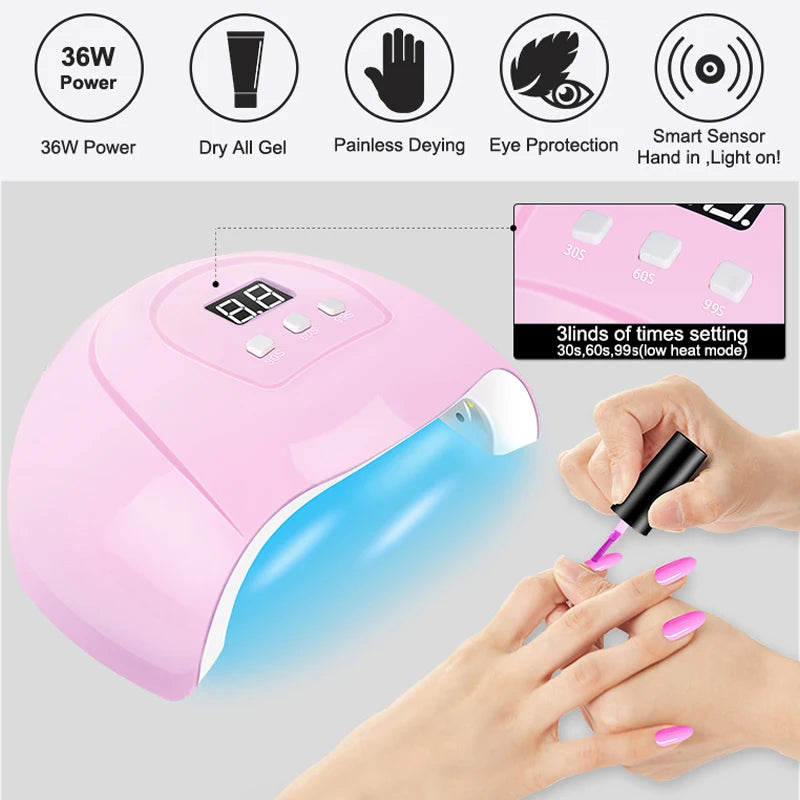 Kit de esmalte em gel com lâmpada UV para unhas, máquina elétrica de furadeira para unhas, kit de base e acabamento para unhas em gel Soak Off