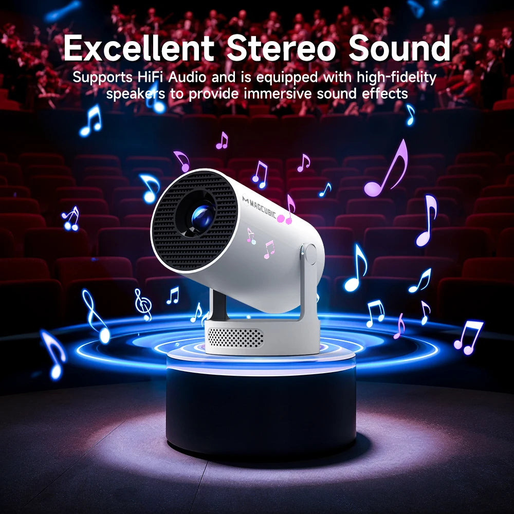 Projetor Magcubic Android 11 4K 1280*720P HY300 Pro + Dual Wifi 290ANSI Projetor Portátil de Cinema ao Ar Livre Flexível a 180° BT5.0