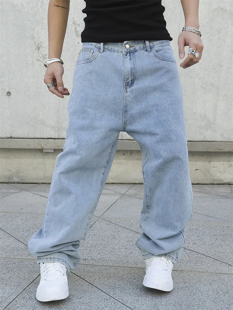 Calças Jeans Masculinas Largas de Outono e Primavera, Oversize, Straight, Soltas, Casuais, Denim, Cor Sólida, Streetwear, Moda Y2k, Calças de Pernas Largas
