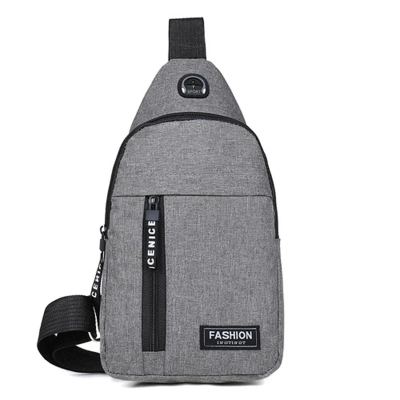 Bolsa de peito masculina com furo para fone de ouvido, grande capacidade, Oxford, esportes ao ar livre, moda, pequena mochila, bolsa de ombro masculina