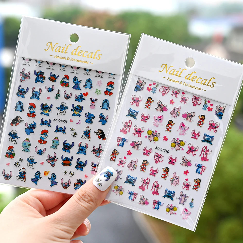 Conjunto de 12 adesivos de unha de anjo com ponto de desenho animado, múltiplas ações, decalques de arte de unha kawaii, decoração de manicure infantil