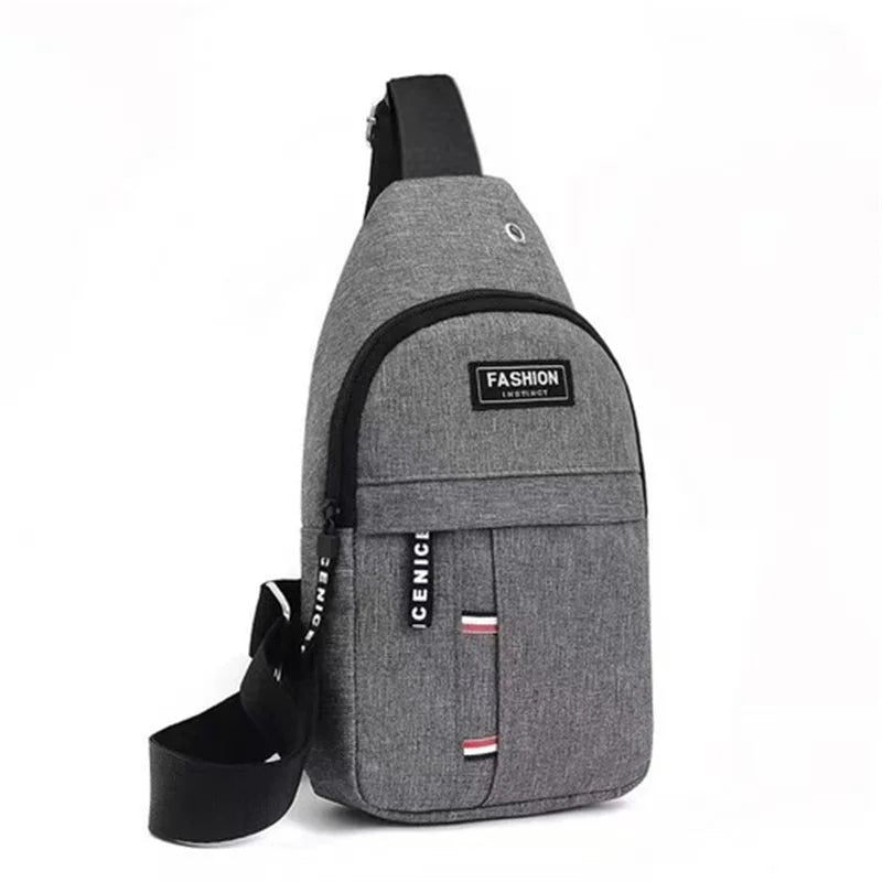 Bolsa de peito masculina com furo para fone de ouvido, grande capacidade, Oxford, esportes ao ar livre, moda, pequena mochila, bolsa de ombro masculina