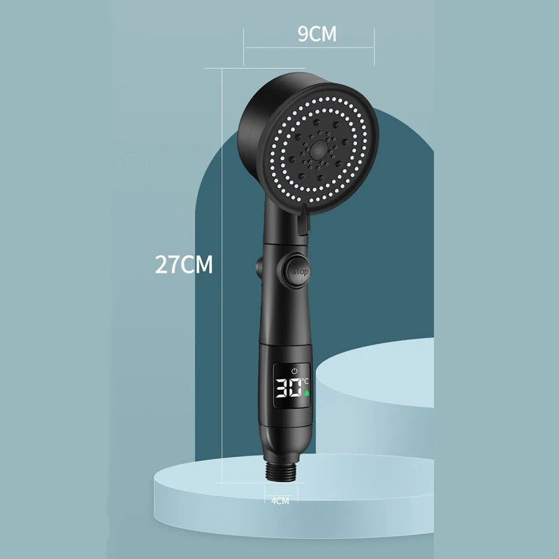 Chuveiro de alta pressão com temperatura inteligente, visor digital, graus de rotação, com ventilador pequeno, acessórios de banheiro ABS Rain