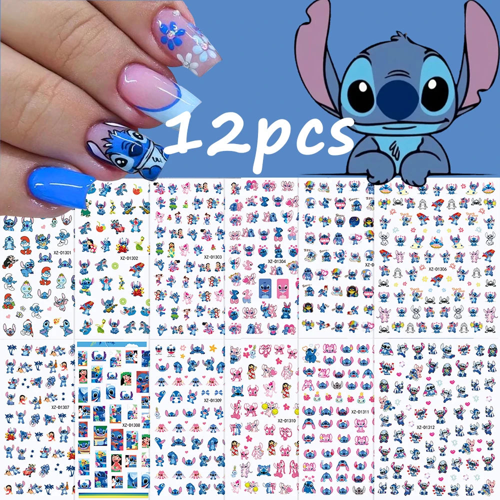 Conjunto de 12 adesivos de unha de anjo com ponto de desenho animado, múltiplas ações, decalques de arte de unha kawaii, decoração de manicure infantil
