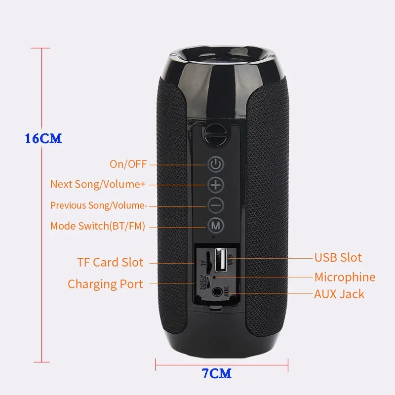 Caixa de Som Portátil Sem Fio Bluetooth Subwoofer Outdoor à Prova d'Água Alto-falante Estéreo Surround Suporte para Rádio FM e TF