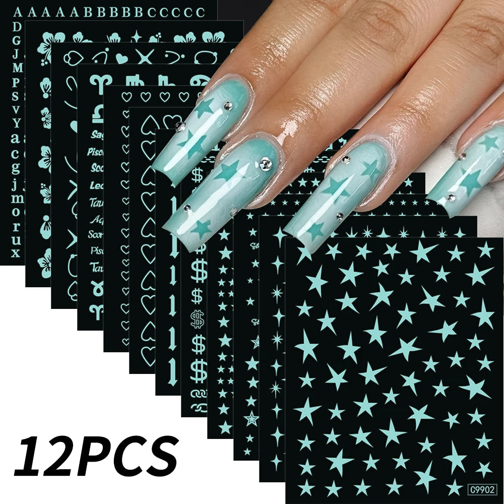 Conjunto de 12 adesivos de unha de anjo com ponto de desenho animado, múltiplas ações, decalques de arte de unha kawaii, decoração de manicure infantil